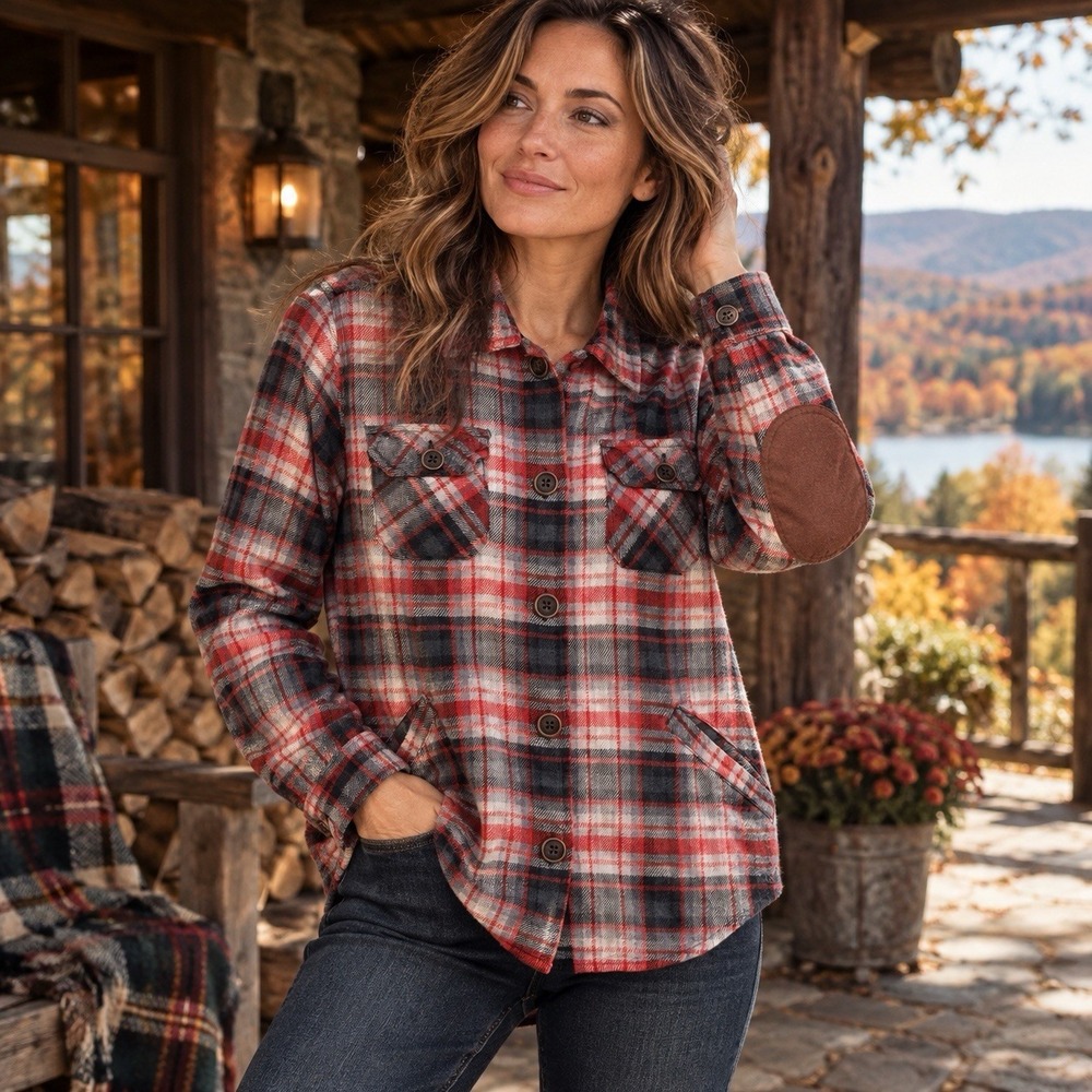 Woolrich Womens S Plaid Flannel Shirt Jacket Elbow Patch Shacket 4 Pocket Onyx